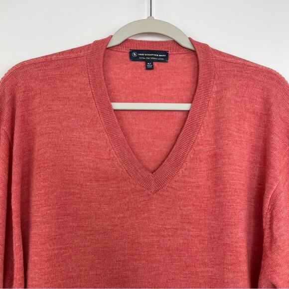 Hart Schaffner Marx Extra Fine Merino Wool pink knit sweater V-neck size XLT - Picture 6 of 10